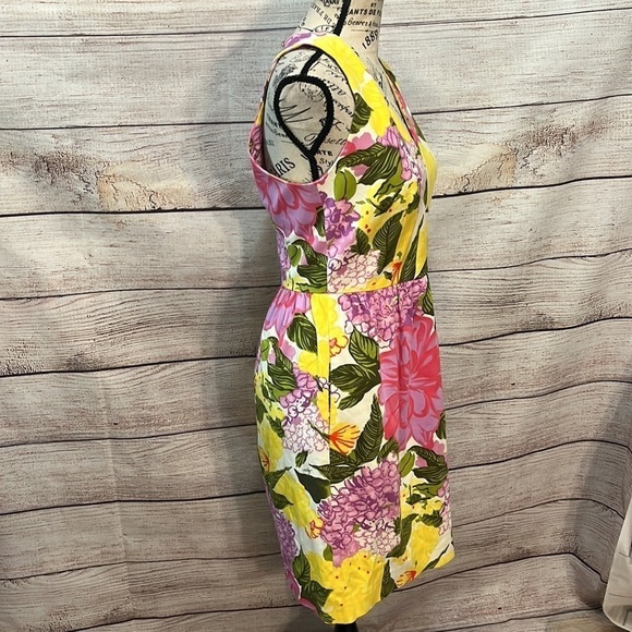 Milly of NY Dress Hydrangea Floral Sleeveless Yellow Size 2 V-neck - Picture 4 of 10